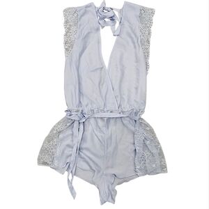 NEW Adore Me Maille Halogen Blue Lace Trim Romper Loungewear Large PJs